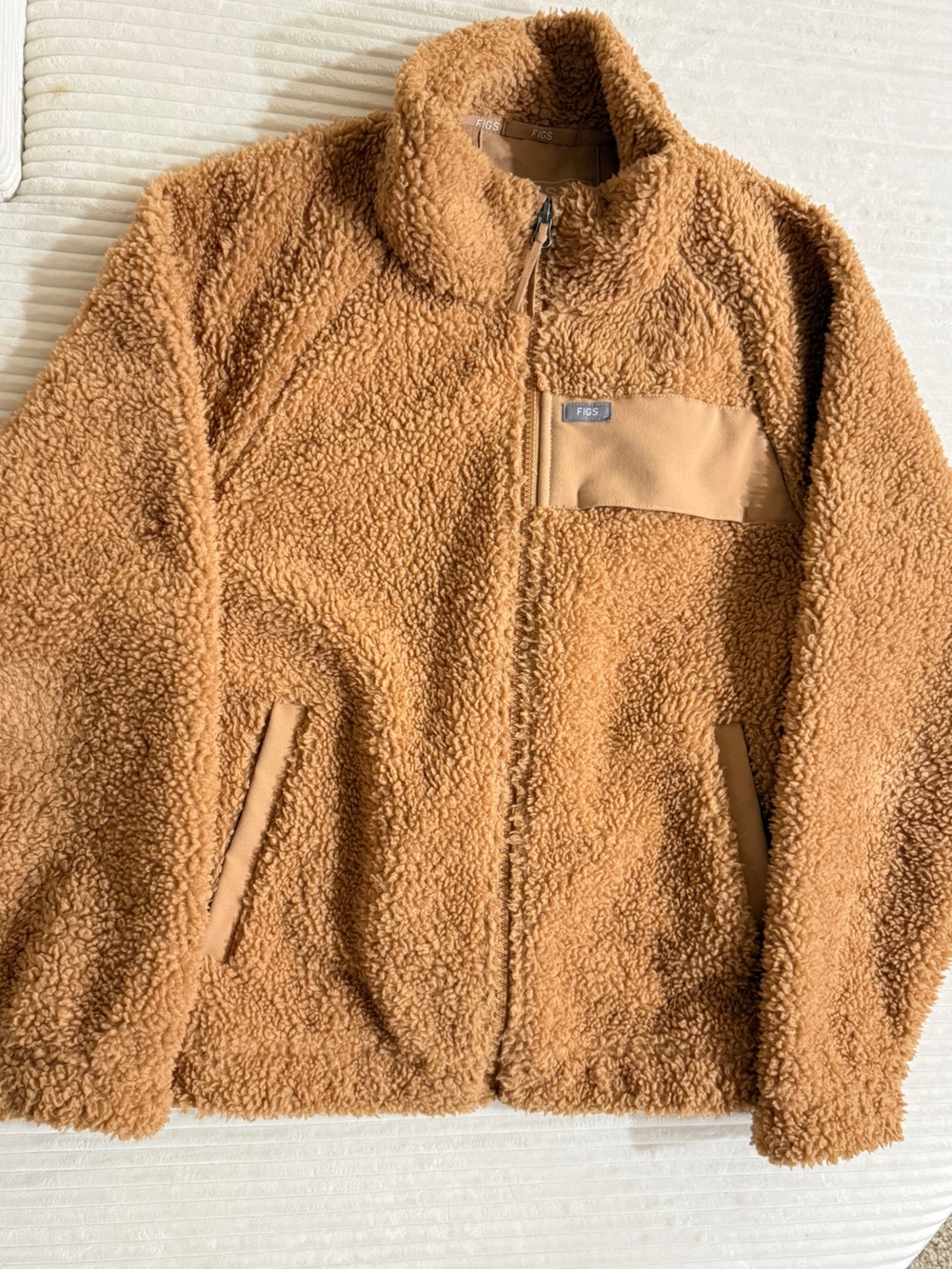 Figs On-Shift High Pile Fleece Bomber Jacket in macchiato size M